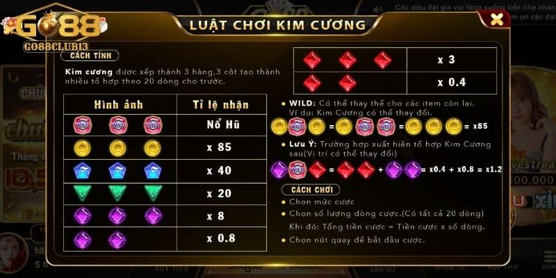 Luật chơi game kim cương tại sân chơi Go88